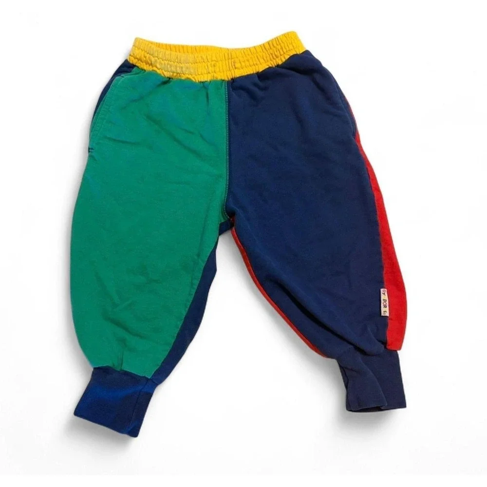 Vintage Gymboree Color Block Jogger Pants Small Made In USA Red Blue Green 18M